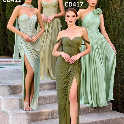 CLEARANCE - Ladivine CD415 One Shoulder Pleated Chiffon Mulberry Gown (Size 8)