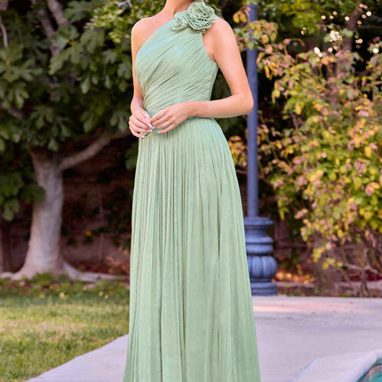 CLEARANCE - Ladivine CD415 One Shoulder Pleated Chiffon Mulberry Gown (Size 8)