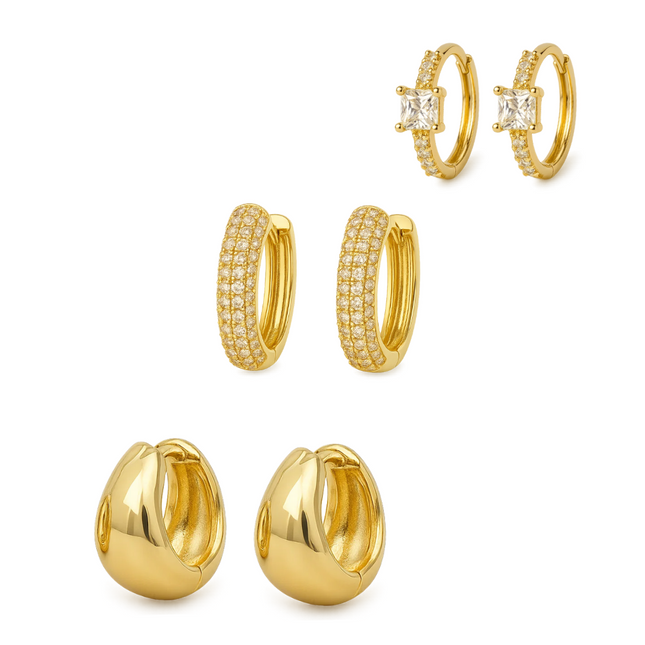 Dainty Huggie Hoop Earrings -3 Pairs