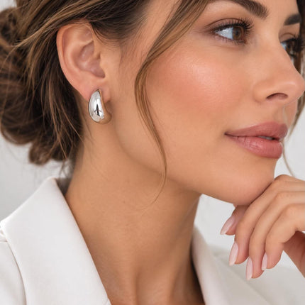 Dome Huggie Teardrop Earrings