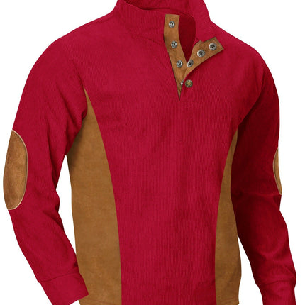 European men's casual stand up collar long sleeved corduroy sweatshirt with pit stripe