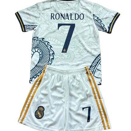 Ronaldo White Dragon Home Edition Kids Soccer Jersey Kit