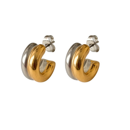 Fusion Glow Mixed Metal Two-Tone Earrings – Bold Sculptural Hoops
