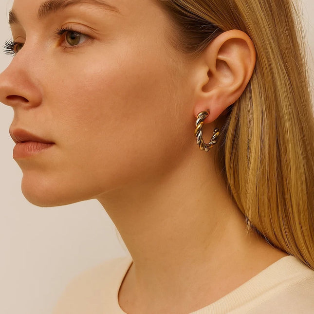 Gilded Twist Mixed Metal Two-Tone Hoop Earrings