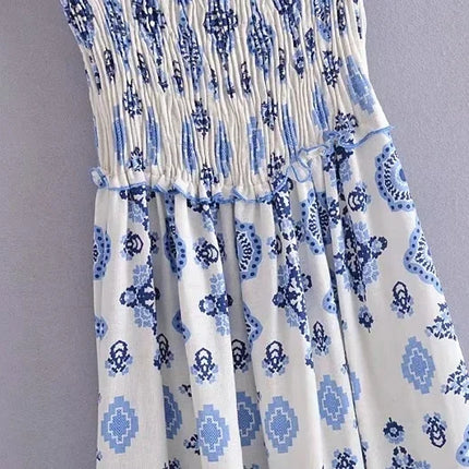 Blue Floral Embroidey Summer Beach Dress Women Casual Holiday Bohemian Dress Boho Sundress Maxi Long Vestidos Fashion Clothes