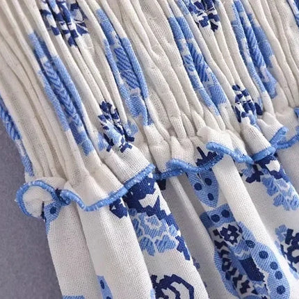 Blue Floral Embroidey Summer Beach Dress Women Casual Holiday Bohemian Dress Boho Sundress Maxi Long Vestidos Fashion Clothes