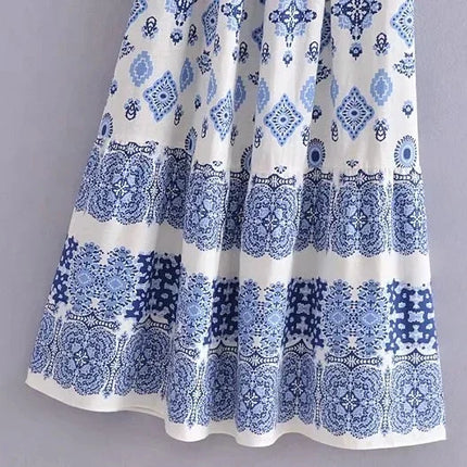Blue Floral Embroidey Summer Beach Dress Women Casual Holiday Bohemian Dress Boho Sundress Maxi Long Vestidos Fashion Clothes