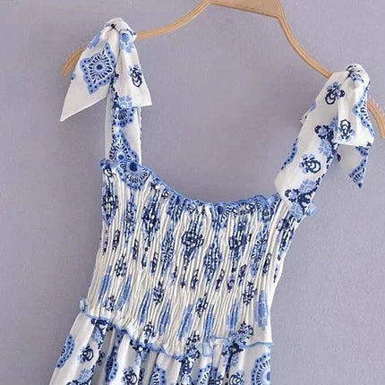 Blue Floral Embroidey Summer Beach Dress Women Casual Holiday Bohemian Dress Boho Sundress Maxi Long Vestidos Fashion Clothes