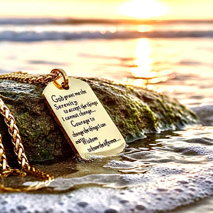 Serenity Prayer Necklace Inset Black Lettering Dog Tag Silver Gold Exclusive Design Pendant for Mens Boys Christian Jewelry Jewellery
