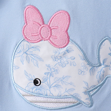 Blue Whale Applique Ruffle Shorts Set