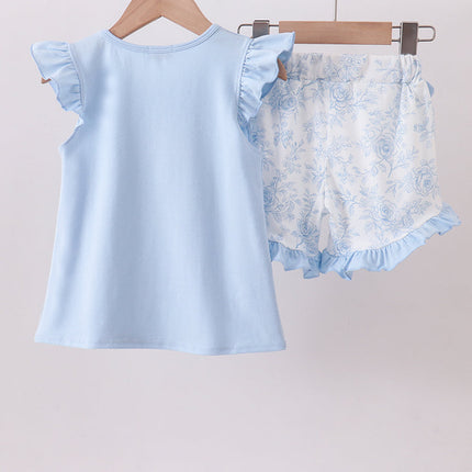 Blue Whale Applique Ruffle Shorts Set
