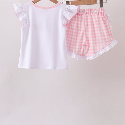 Pink Pencil ABC embroidery gingham ruffle shorts set