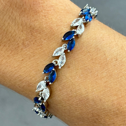 Marquise Cubic Zirconia Tennis Bracelets with Blue Sapphire and White Diamond Cubic Zirconia