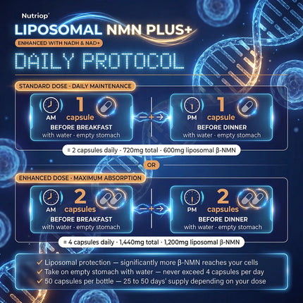Nutriop® Max Strength Liposomal NMN PLUS+: Advanced Absorption NAD+ Complex (50 Capsules)
