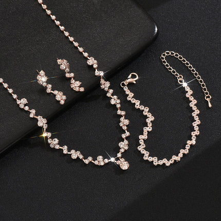 Fashion Claw Chain Three-piece Full Diamond Jewelry Set
