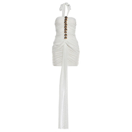 Summer Women Lace Sexy See through Ribbon Halter Dress