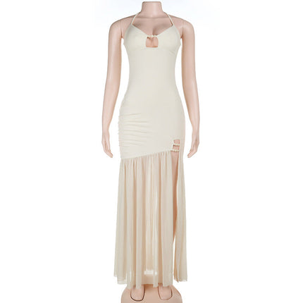 Spring Sexy Beads Decorative Mesh Splicing Sling Dress