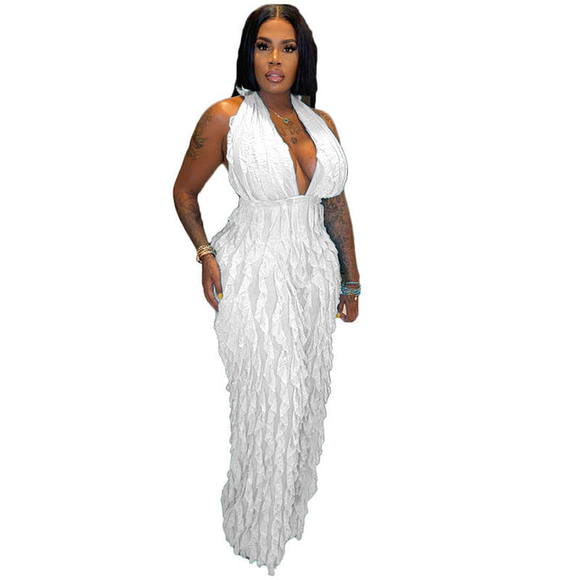 Women Clothing Spring Summer Wave Pattern Sexy Bandeau High Waist Jumpsuit