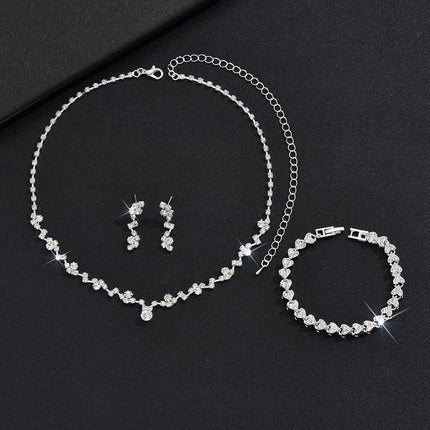 Fashion Claw Chain Three-piece Full Diamond Jewelry Set