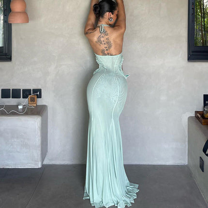 Autumn Sexy off Shoulder Halter Butterfly Decoration Slim Fit Holiday Dress Women