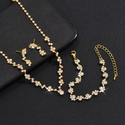 Fashion Claw Chain Three-piece Full Diamond Jewelry Set