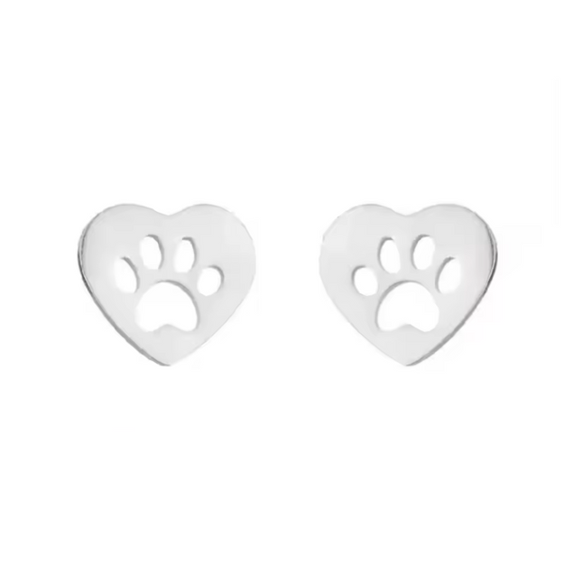Pawfect Charm Heart Paw Cutout Stud Earrings