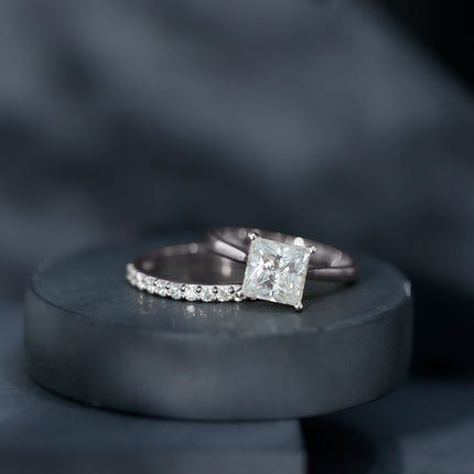 IGI Certified 3 Carat Lab Grown Diamond Princess Cut Wedding Ring Set for Women