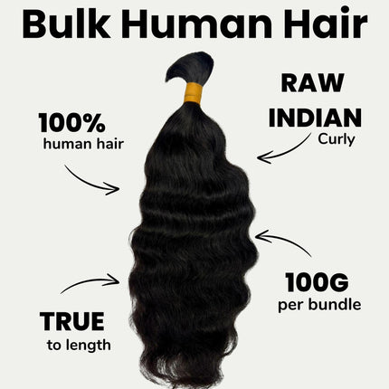 Raw Indian Curly Bulk 100% Human Braiding Hair