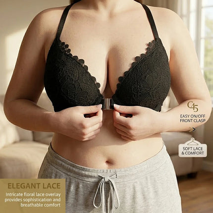 Women B C D E Cup Lace Backless Push Up Bra Underwire Side Shaping Underwear Sexy Floral Lace Bralette Adjustable Strap Lingerie