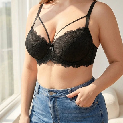 Plus Size Lace Women's Bra Thin Cup Push-up Bra Underwire Side Support Wide Strap Comfortable Bra Women