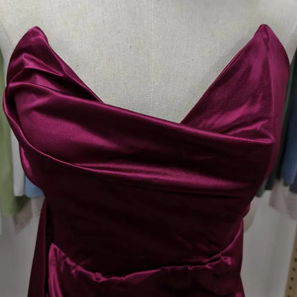 Elegant Strapless Solid Evening Gown Chic Satin Corset Dress for Women V-neck Split Blue Long Dress Lady Summer Party Dress up