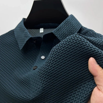 High-end ice silk elastic Polo shirt New summer T-shirt trend Breathable men's clothing Business short sleeve luxury top