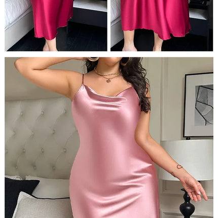 Large Size 3XL 4XL 5XL Long Nightgown Summer Female Nightwear Suspender Nightdress Lingerie Loose Satin Home Dress Loungewear