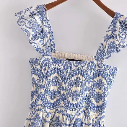 Blue Floral Embroidey Summer Beach Dress Women Casual Holiday Bohemian Dress Boho Sundress Maxi Long Vestidos Fashion Clothes