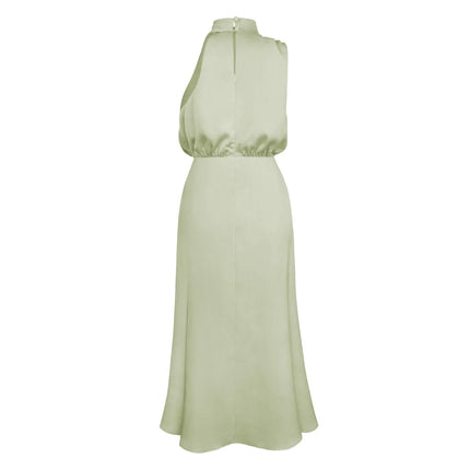 Foridol One Shoulder Turtleneck Tank Satin Women Party Dress Robe Zip Sleeveless Elegant Vintage Folds Women Clothing 2025