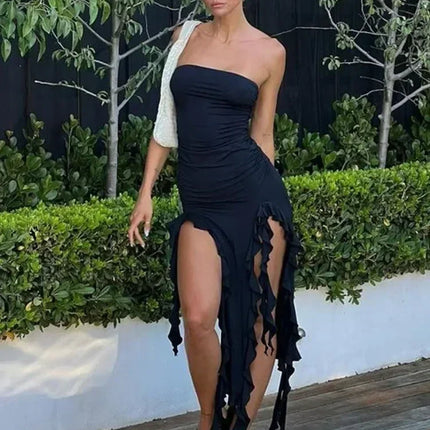 BWQ Long Dresses For Women Slit Sexy Bodycon Sleeveless Jellyfish Dress Hot Girls Fashion Off The Shoulders Maxi Dress Woman