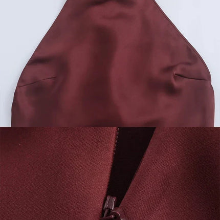 Foridol Halter Satin Dress Women Sexy Backless Burgundy summer spring Dress Elegant Maxi Long Party Dress Christmas Vestidos
