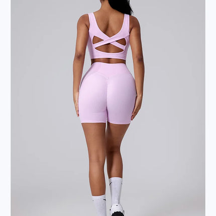 Women Yoga Suit Tracksuit Sports Bra High Waist Legging Shorts Outfit Gym Set Fitness Running Workout Clothes Push Up Sportswear
