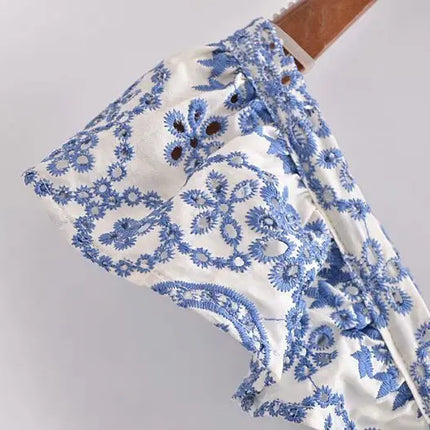 Blue Floral Embroidey Summer Beach Dress Women Casual Holiday Bohemian Dress Boho Sundress Maxi Long Vestidos Fashion Clothes