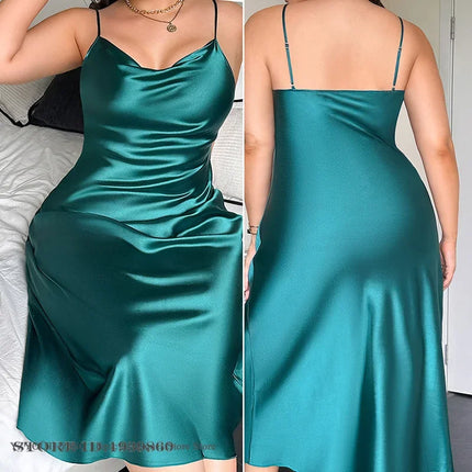 Large Size 3XL 4XL 5XL Long Nightgown Summer Female Nightwear Suspender Nightdress Lingerie Loose Satin Home Dress Loungewear