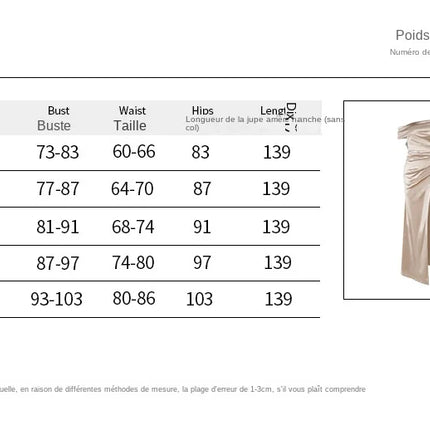 Elegant Satin Solid Color Off-Shoulder Women's Long Dress Sexy High-Waisted Flim Slit Pleated Dress for Lady Party Wedding