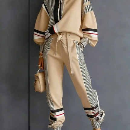 Plus Size Striped Sweatshirt & Pants Set