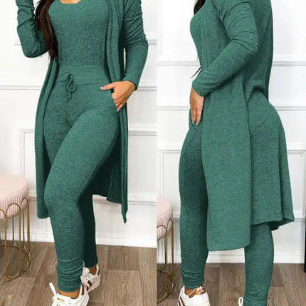 Two Piece Set Women Outfit 2023 Spring Fashion Drawstring Pocket Design U-Neck Sleeveless Skinny Jumpsuit & Long Sleeve Coat Set