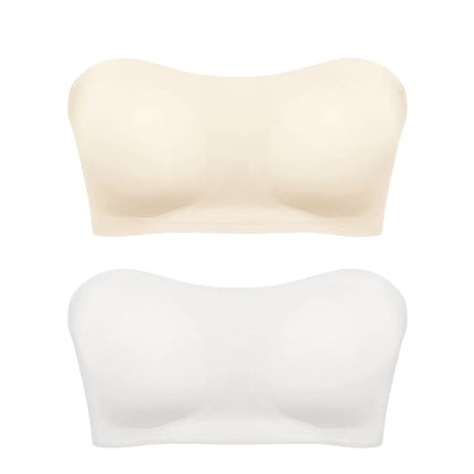 Women's Sexy Strapless Push Up Bra Removable Padded Seamless Ice Silk Top Women Invisible Beauty Back Anti-slip Off-shoulder Bra