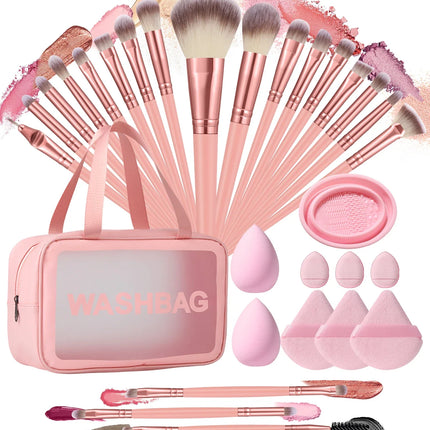 Makeup Tools Kit With Brushes Sponges Puffs And Cosmetic Bag