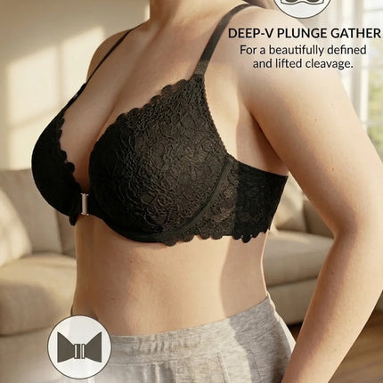 Women B C D E Cup Lace Backless Push Up Bra Underwire Side Shaping Underwear Sexy Floral Lace Bralette Adjustable Strap Lingerie