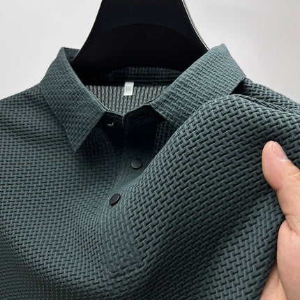 High-end ice silk elastic Polo shirt New summer T-shirt trend Breathable men's clothing Business short sleeve luxury top