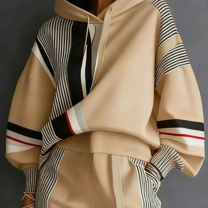 Plus Size Striped Sweatshirt & Pants Set