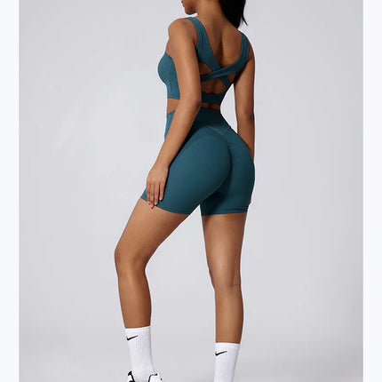 Women Yoga Suit Tracksuit Sports Bra High Waist Legging Shorts Outfit Gym Set Fitness Running Workout Clothes Push Up Sportswear