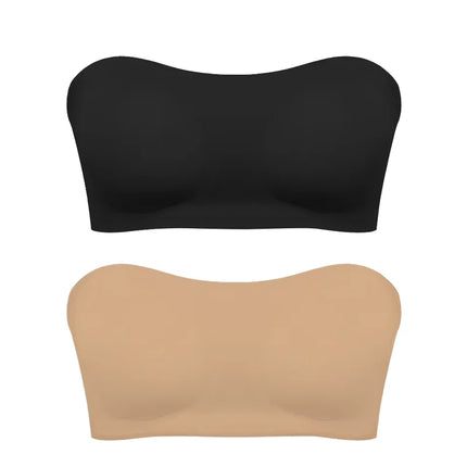 Women's Sexy Strapless Push Up Bra Removable Padded Seamless Ice Silk Top Women Invisible Beauty Back Anti-slip Off-shoulder Bra